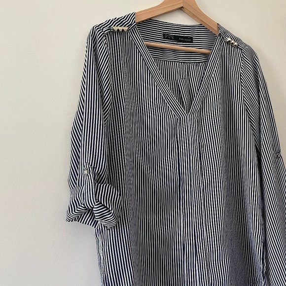 Zara Basic Striped Long Sleeve Blouse - Picture 3 of 4
